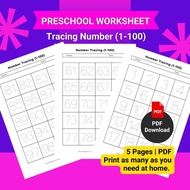 [SOFTCOPY PDF] Tracing Number (1 to 100) Preschool Worksheet