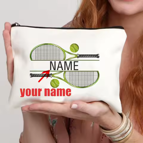 Personalized Tennis Custom Name Makeup Bag Gift for Tennis Lover Cosmetic Case Tennis Coach Gift Tee