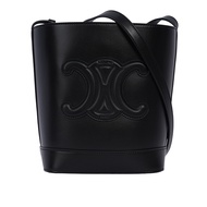 【CELINE】Triomphe 凱旋標誌壓印平滑牛皮小款水桶包(黑色)/平行輸入