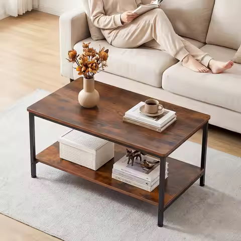 JHK 31IN Wood Coffee Table For Living Room 2-Tier Center Counter with Storage 50 lbs Capacity Anti-S
