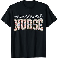 Rn Nurse Floral Print Registered Nurse Nursing School T-Shirt Gift