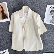((Double Layer With Lining) Summer New Style Short Women's Blazer Solid Color Short-Sleeved Professional Jacket