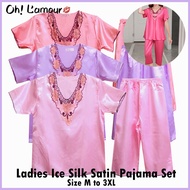 Oh Lamour #316 Plus Size Satin Silk Pajama Terno For Women Floral Lace V-neck Sleepwear With Sizes (1set)