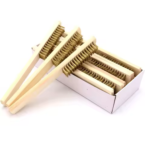 2pcs Wood Handle Brass Wire Copper Brush for Industrial Devices Surface/Inner Polishing Grinding Cle