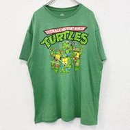 古著偶像忍者龜短袖原創動漫印花 T 卹，休閒設計，圓領，綠色，XL 碼