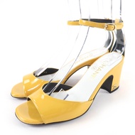 全新☆香奈兒 G45055 Coco 標誌踝帶漆皮涼鞋，黃色，35碼，附鞋盒和防塵袋，義大利製造，女士款