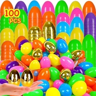 [6 Golden Eggs] 100 PCS 2.3" Fillable Plastic Easter Eggs Empty Easter Eggs Colorful Plastic Eggs Bu