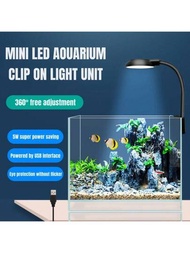 1入mini Usb高亮度led魚缸夾燈,白藍光水草補光燈,適用於圓形和正方形魚缸的植物發酵裝飾燈光