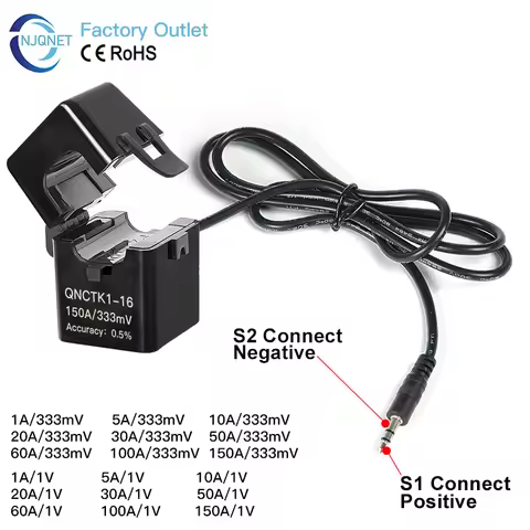 Split Core CT Current Transformer Factory QNCTK1-16 100A 333mV 60A 50A 1V 30A 20A 5A 1A 0.333V 100A/