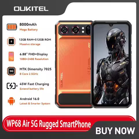 OUKITEL WP68 Air 5G Rugged Smartphone 12GB RAM 512GB ROM 8000mAh Battery 6.88" 120Hz Display 32MP Di