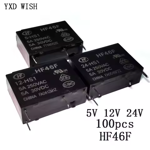 100pcs 5A HF46F Relay 4Pin HF46F-5-HS1 HF46F-12-HS1 HF46F-24-HS1 Power Relays Een Normaal Open 5 12 