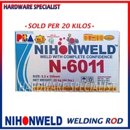 Welding Rod Nihonweld N6011 1/8” 3.2 mm or 5/32” 4.0 mm SOLD PER BOX of 20 Kilos