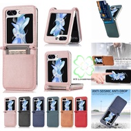 Slim Card Holder Stand Leather Case Cover Samsung Galaxy Z Flip 6 Z Flip 5 Z Flip 4 Z Flip 3 Casing 