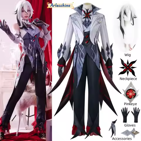 Arlecchino The Knave Cosplay Costume Genshin Impact Fatui Harbinger Wig Set Servant Snezhnaya Hallow