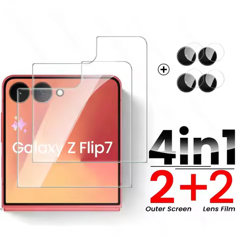 4In1 Tempered Glass Case For Samsung Galaxy Z Flip 7 Flip7 ZFlip7 5G Outer Screen Protectors On Sums