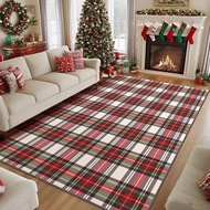 Christmas Area Rug 4x6 Feet Xmas Red Buffalo Plaid Soft Washable Christmas Rug Non-Slip Xmas Decorat
