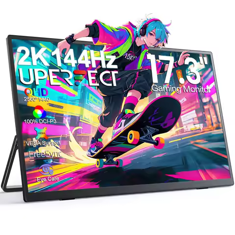 UPERFECT 2K 144Hz Portable Monitor 17.3 Inch 400Nits 2560x1440P IPS Screen For Gaming Travel Laptop 