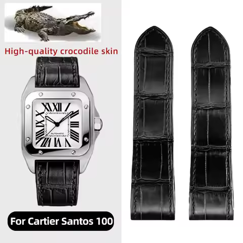 Crocodile Skin Watch Strap For CARTIER Sandoz Santos 100 Brown blue Genuine Leather 20mm 23mm watchb