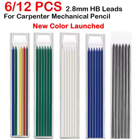 6/12 PCS For Woodworking Mechanical Pencil 2.8 mm Solid Carpenter Pencil Refills LeadsStationery Sch