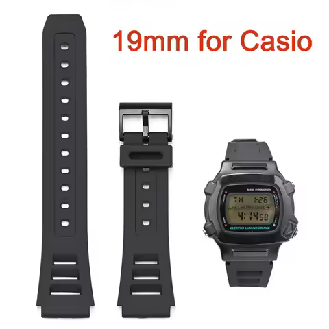 Retro Resin Watch Strap 19mm for Casio W-740 W-71 DB-55 W-26 W-86 Men Black Sport Waterproof Rubber