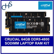 Crucial 64GB Kit (2 x 32GB) DDR5-4800mhz RAM for Laptops SODIMM - CT2K32G48C40S5 Limited Lifetime Wa