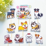 A set of cake toppers, birthday cake decorations with various dog characters, dog lovers