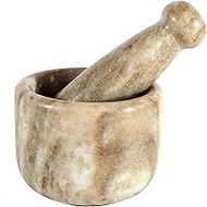 KLEO Marble Stone Mortar And Pestle Set As Okhli Musal Kharad Khallad Spice, Medicine Grinder Masher - 2.5" Diameter Small Natural Beige Color