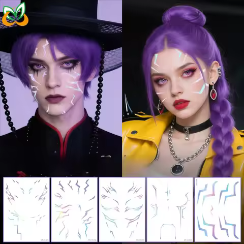 Tech-inspired facial decals | K-pop Demon Hunters Rumi laser tattoo patches, anime cosplay/stage mak