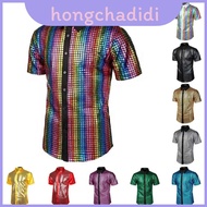 Vintage Men's Sequin Dress Shirt - Polyester Fabric for Parties & Cosplay
