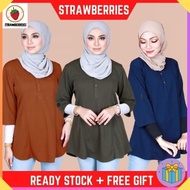 Women Size 40-46 Irdina Fashion Front Button 3/4 Sleeves Blouse Baju Blouse Muslimah Wanita [B10325]