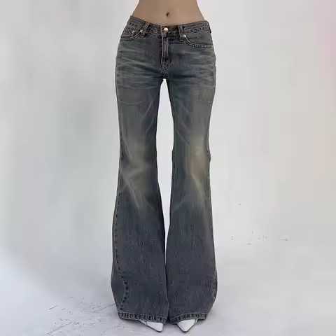 ONE TO WAN High Waist Retro American Style Slimming Denim Jeans Women's Micro Flared Jeans High Elas