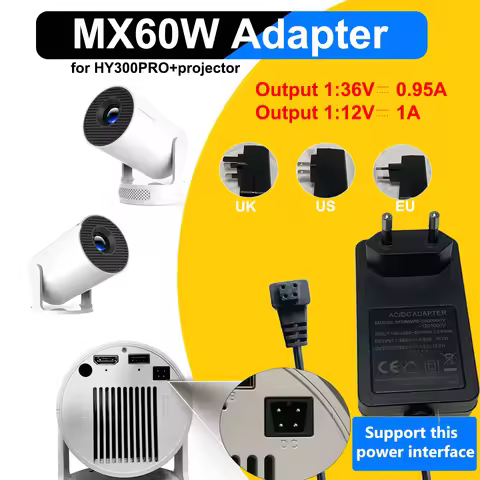 DITONG MX60W Power Supply Suitable for HY300Pro+ Projector, 36V/0.95A & 12V/1A