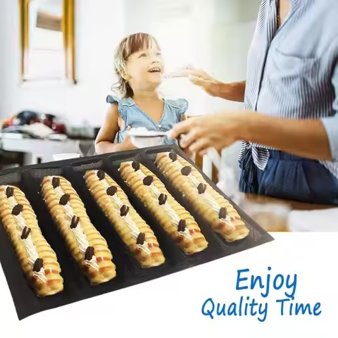 Non-Stick Perforated Silicone Baguette Pan 5 Cavity French Bread Mold Baking Tray For Hot Dog Buns H