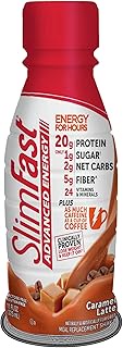 SlimFast Advanced Energy High Protein Meal Replacement Shake, Caramel Latte, 20g of Ready to Drink P