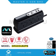 MasterPlug 6 Gang Surge Protector + 2 USB (3.1A) - Black (SRGDSU62PB)