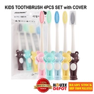4pcs Set Kids Cartoon Bamboo Charcoal Toothbrush with Cover Berus Gigi Kanak Kanak