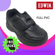 Edwin 3002 BK Kasut Sekolah Hitam Lekat Black School Shoes Velcro shoe EDWIN