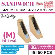 Isi 50 pcs Box Sandwich / Packaging Kraft Sandwich / Mika Fruit Sando - Size M (MUAT UNTUK 2 ROTI)