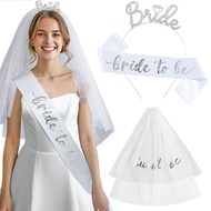 Bride to Be Veil & Headband Set with Crown – Bridal Headpiece for Wedding, Tulle Shoulder Cape Sash 