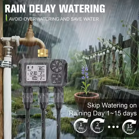3 Outlets Smart Irrigation Watering System Copper Faucet Hose Sprinkle Automatic Water Timer IPX5 3-