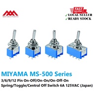 MIYAMA 3/6/9/12 Pin On-Off/On-On/On-Off-On Spring/Toggle/Central Off Switch 6A 125VAC (Japan) - MS-5