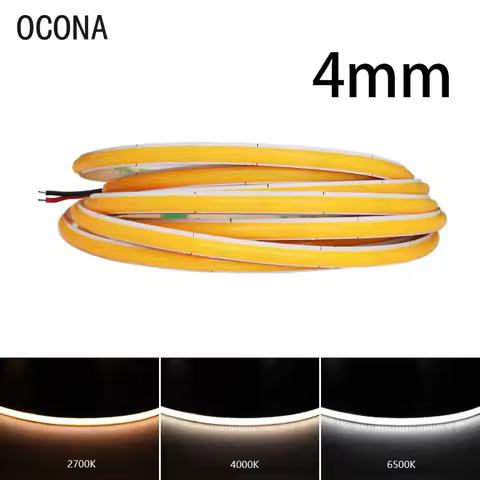 4mm Narrow COB LED Strip Lights for Car Wall Room Decoration 12V 24V 480LED Warm Cool White Tape Lig