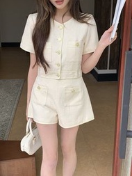 小香風短袖外套高腰短褲兩件套裝