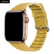 [HOT JUXXKWIHGWH 514] URVOI Leather Link สำหรับ Apple Watch Band สำหรับ Iwatch Series 7 6 SE 5 4 321สายทูโทนพร้อมห่วงแม่เหล็กหัวเข็มขัดสีน้ำตาลด้านหลัง