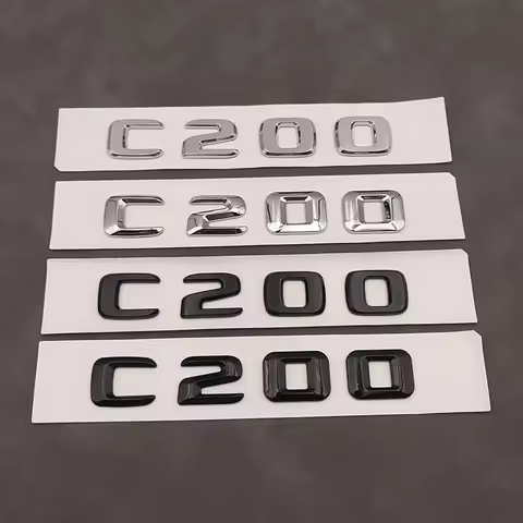 Chrome Black Logo C200 Emblem Adhesive Letters Decal Car Trunk Badge For Mercedes Benz W204 W205 C 2