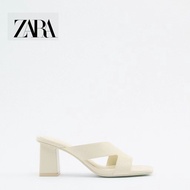 Zara Women's Shoes Black White Leather French High Heel Square Toe Sandals Sandals
