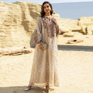 Eid Dress for Women Abaya Muslim Mesh Embroidery Party Vestidos Largos Caftan Robe Jalabiya Dubai Ka