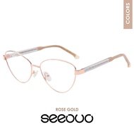 Seeouo Frame Kacamata Plano Lens Model Cat Eye Stylish Metal+TR Ringan Fashion Wanita Asian Fit Bisa