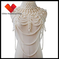 GHS ไข่มุกจำลอง สร้อยคอมุกหลายชั้น ยุ้ยเกินจริง ยาว ผ้าคลุมไหล่เจ้าสาวไข่มุก สง่างาม สร้อยไข่มุกเซ็ก