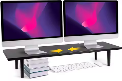 Adjustable Dual Monitor Stand Riser for Desk, 32-40 Inch, Large Desktop Shelf Organizer for Screens 